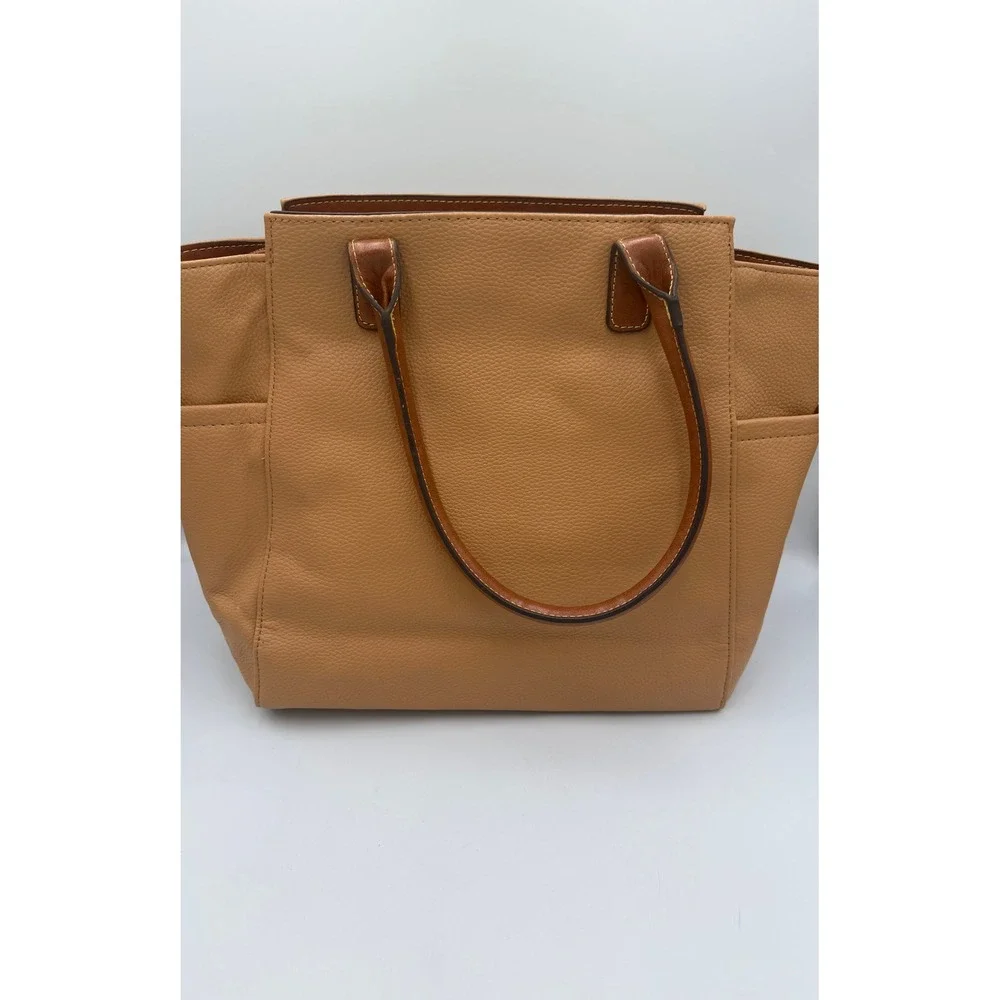 Coldwater Creek Tote Bag Faux Leather Large Tan Cognac Silver Hardware NWOT